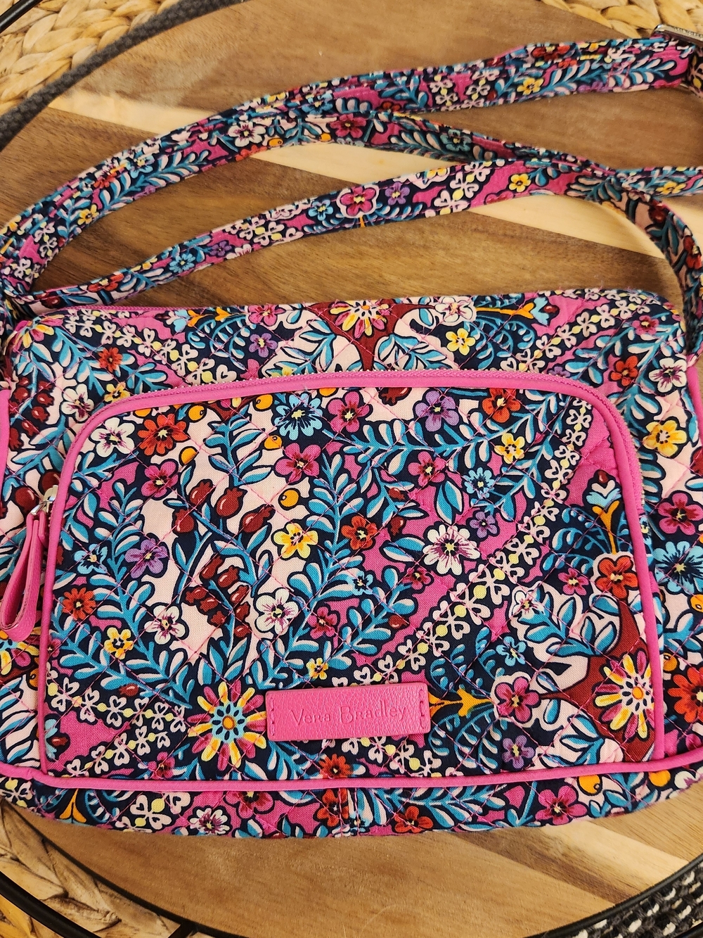 Vera Bradley Iconic RFID Little Hipster Crossbody Bag Floral Pink Blue 22159